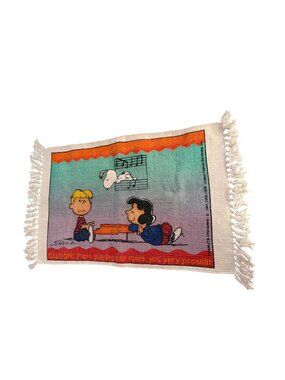 Vintage Collectible Woven Peanuts Rug Tapestry Snoopy Piano Cotton Multicolor